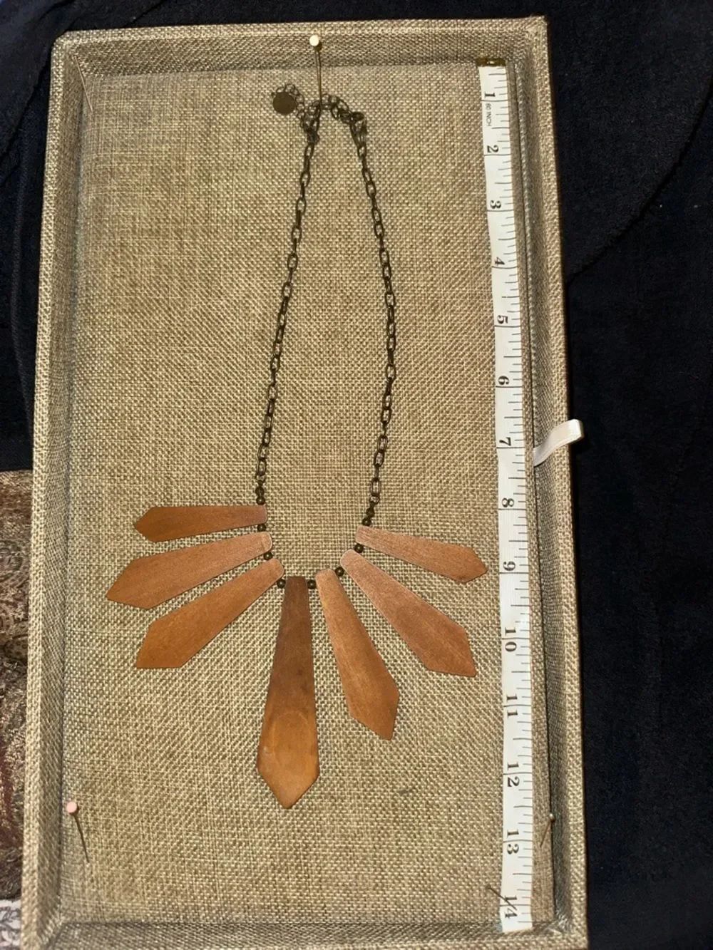 Women's Brown Pendant Statement Necklace - Leather-Look Fan Design